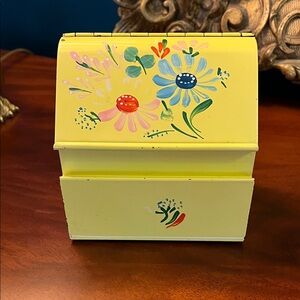 VINTAGE Hand-Painted Yellow Floral Recipe Box.